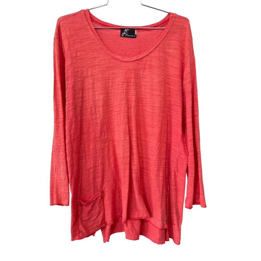Fenini Shirt Size Medium Long Sleeve Scoop Neck Tee Slub Knit Pocket Lagenlook